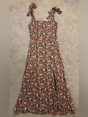 Sezane Floral Tie-Shoulder Maxi Dress in Blue, Yellow & Pink